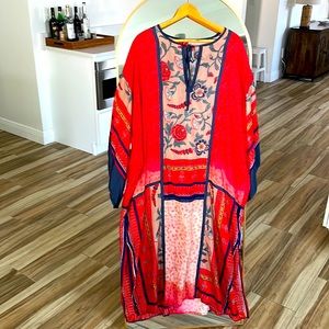 Johnny Was Silk Red floral kaftan
